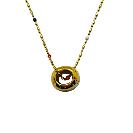 necklace steel gold with beads and round LOVE1